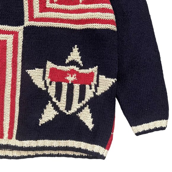 Vintage Jaeger Hand Knit Silk Blend Oversized Stars Stripes Flag Sweater Medium - Picture 6 of 11